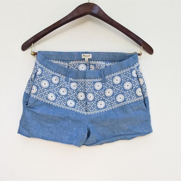Madewell Chambray Sunstitch Shorts Blue 2 - Picture 3 of 10